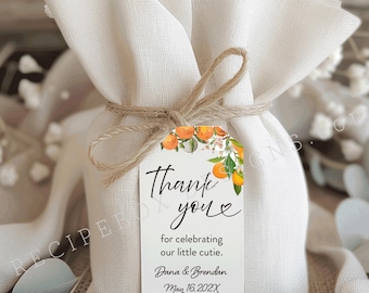 Printed Baby Shower Cutie Favor Tags, Cutie thank you favor tag; Thank you for celebrating our little cutie, citrus orange favors