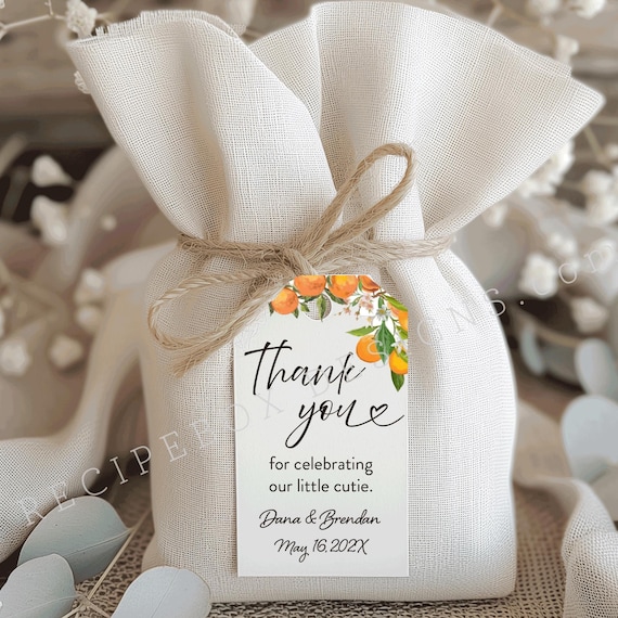 Printed Cutie baby shower favor tag, Cutie thank you favor tag; Thank you for celebrating our little cutie, citrus orange favors