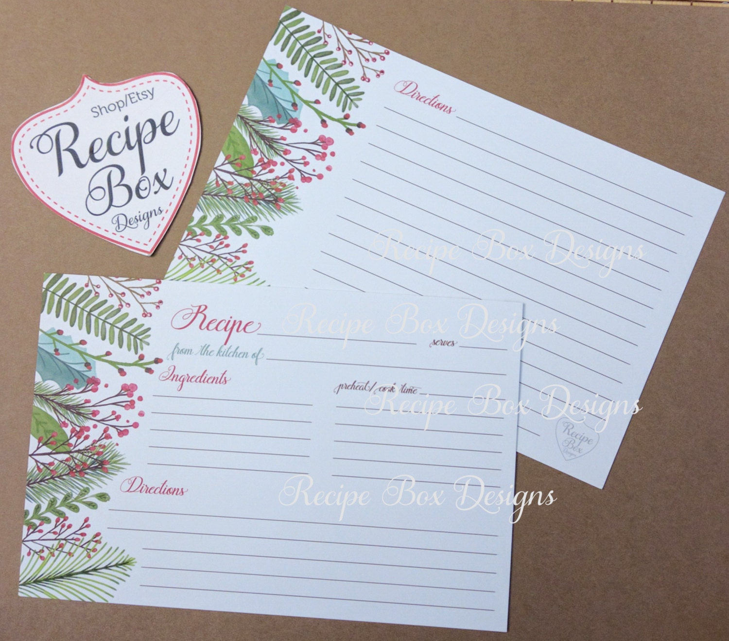 Christmas Recipe Cards, Holiday Recipe Cards, Recipe Cards, Printed