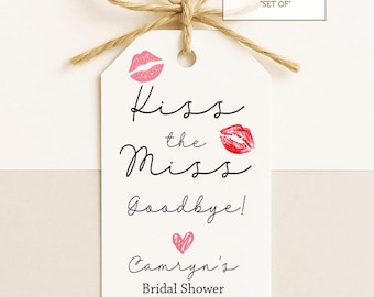 Kiss the Miss Goodbye Favor Tags: Bridal Shower, Bachelorette Party