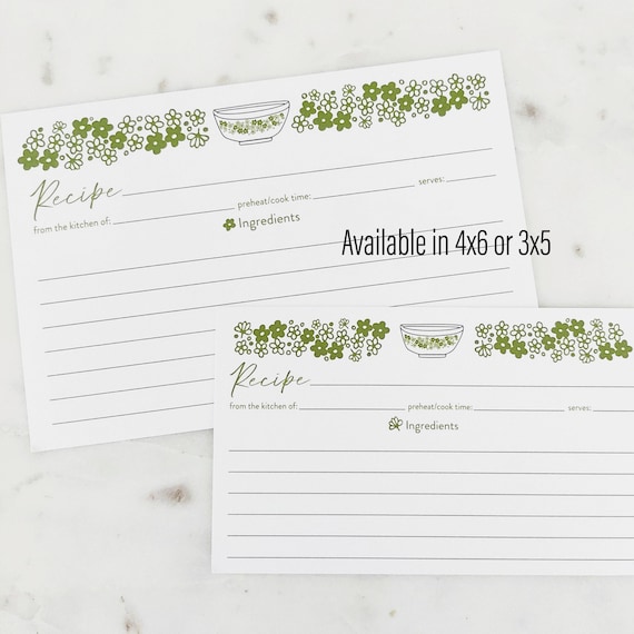 Recipe Cards, Spring Blossom Crazy Daisy Pyrex Inspired Recipe Cards, From the Kitchen of, Pyrex Recipe Cards, Select Your Size 3x5 or 4x6