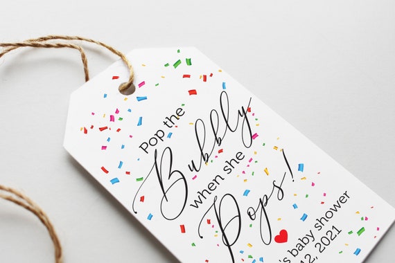 Printed Baby Shower Champagne Bottle Tags, Confetti Ready to Pop Baby Shower Tags, Tags for Bottles, Thank you baby shower -No Strings 2x3.5