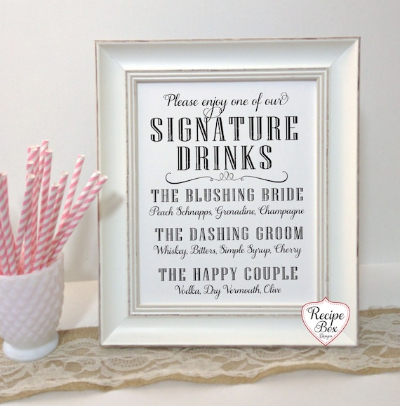 Signature Drink Sign, Custom Drink Sign Wedding Drink Sign, Wedding Signature Drink Sign, 8x10 sign only, NO FRAME