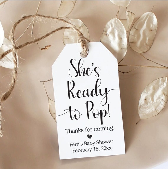 She's Ready to pop, Baby Shower, Printed Bottle Favor Tags, Baby Shower Tag, Favor Tags, Girl Boy Baby Shower tags, She's Ready to Pop