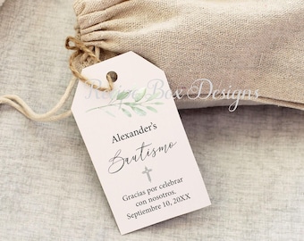 Printed Spanish Baptism Favor Tags: Bautismo, Christening, Thank You Gift Tag