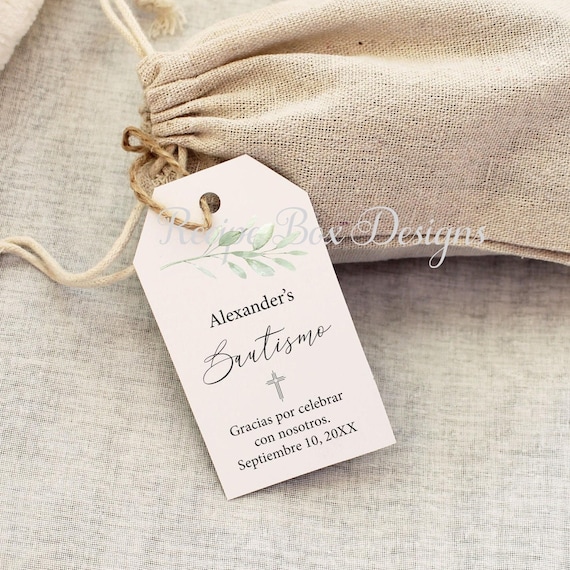 Printed Spanish Baptism Favor Tags: Bautismo, Christening, Thank You Gift Tag
