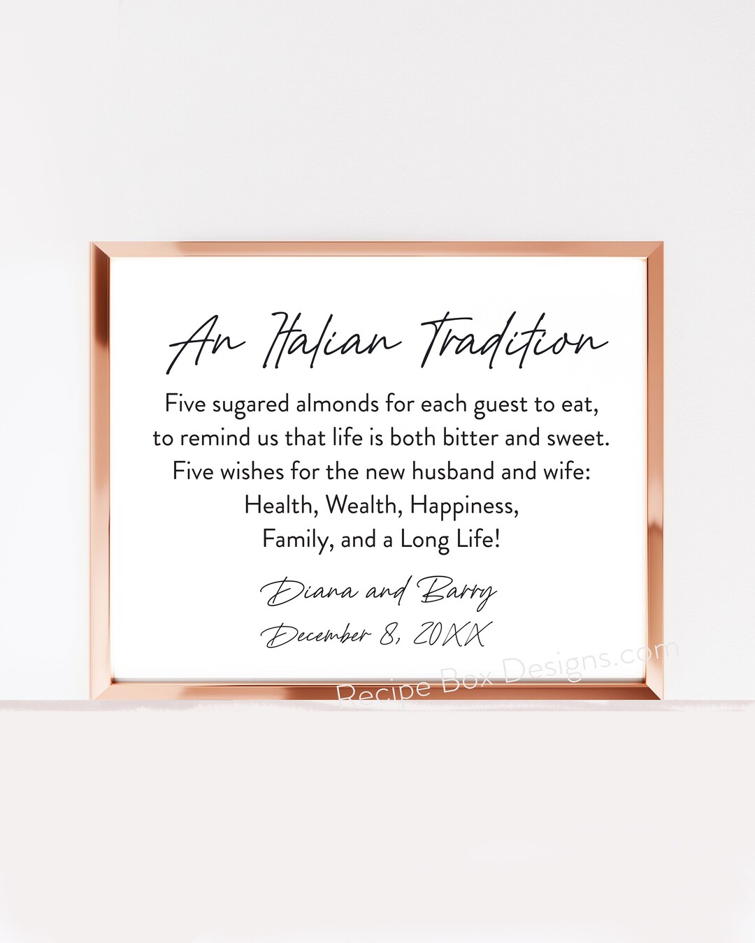 Italian Wedding Sign for Sugared Almonds, Five Sugared Almonds for Us ...
