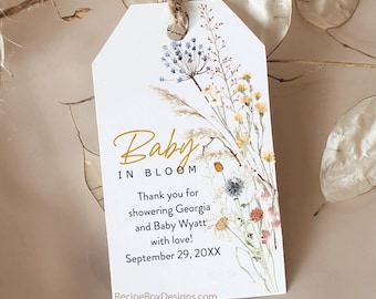 Printed Wildflower Favor Tags for Baby Shower; Wildflower Baby In Bloom Favor tags