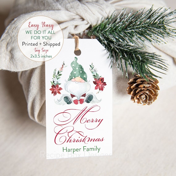 Merry Christmas Tag, Christmas Gnome Gift Tag, Christmas Tags, Holiday Gift Tag with Gnome, Gnome Favor Tag, Holiday Gift Tags