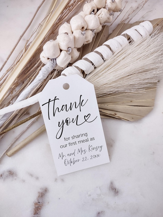 Thank you wedding favor tags, Printed favor tags, Perosnalized tags, Plating Thank you tags Thank You For Sharing Our First Meal as Mr + Mrs