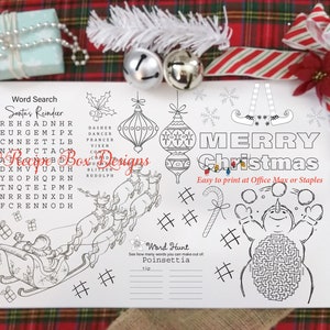 Christmas Placemats for Kids Printable Christmas Kid Table Decor, Christmas Coloring Sheet, Kids Placemat, Instant Download INCLUDES 2 Sizes image 5