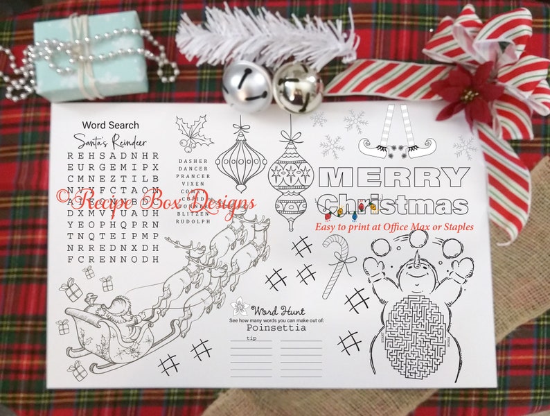 Christmas Placemats for Kids Printable Christmas Kid Table Decor, Christmas Coloring Sheet, Kids Placemat, Instant Download INCLUDES 2 Sizes image 5