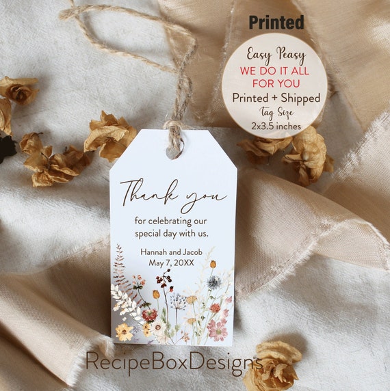 Printed or Printable Tags Wildflower favor tag, bridal favor tags, Boho Shower, Bridal, Wedding, Minimalist Shower, Floral Tags