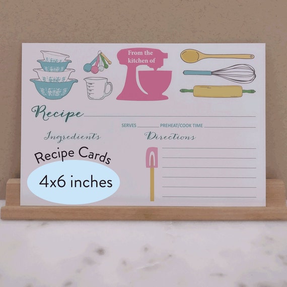 Recipe Cards Bridal Recipe Cards, Pink Mixer with Pyrex Bowls, Recipe Cards, Recipe Card 4x6 Recipe Cards