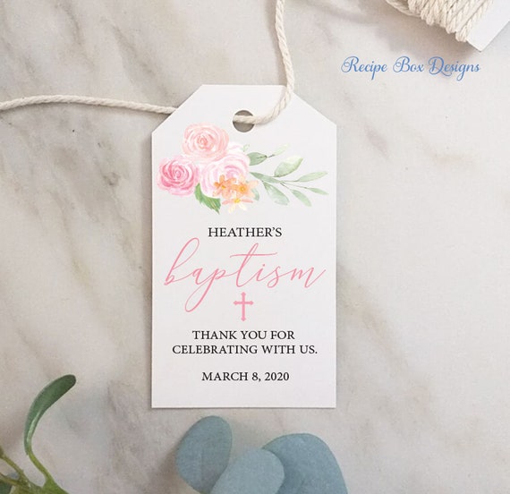 Thank you Baptism Favor Tags, Girl Baptism Decorations, First Communion, Baptism Tags, Christening Tags, Baptism Favor Tags, No String