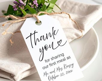 Printed Thank you wedding favor tags, Printed favor tags, Perosnalized tags, Thank you tags Thank You For Sharing Our First Meal as Mr + Mrs