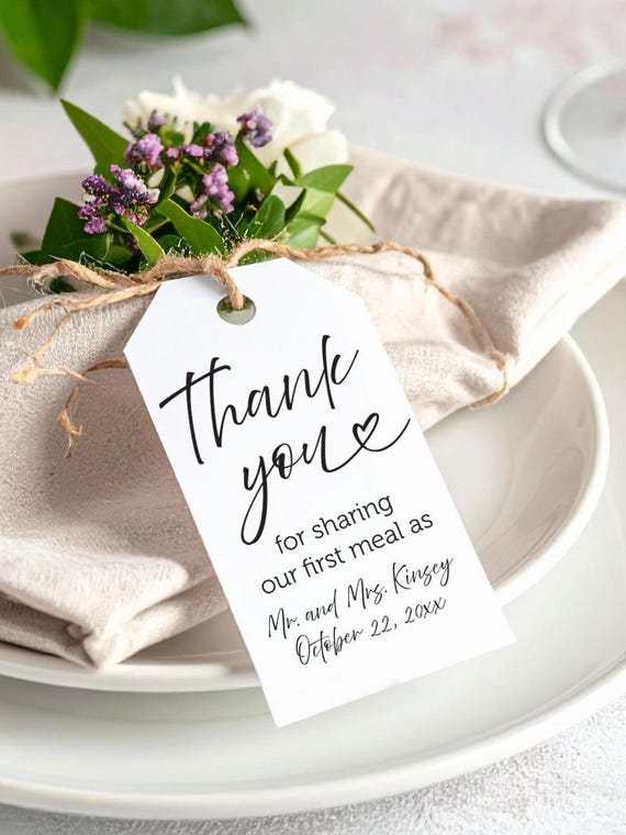Printed Thank you wedding favor tags, Printed favor tags, Perosnalized tags, Thank you tags Thank You For Sharing Our First Meal as Mr + Mrs