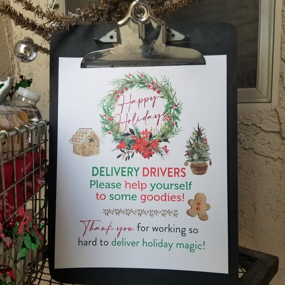 Delivery Driver Snack Sign Christmas Delivery Snack Sign Delivery Driver Thank You Sign, Take a Treat Sign, INSTANT Download, Printable