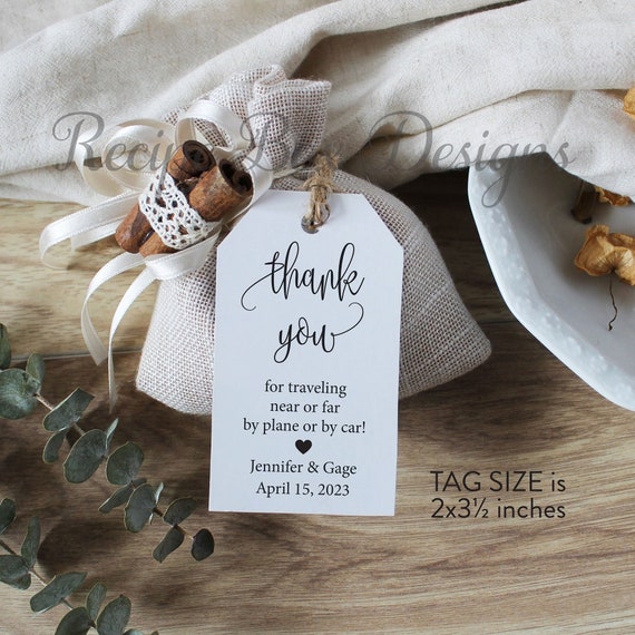 Printed Thank you favor tags, Thank you for traveling near and far by plane or car, Favor Tags, Printed Favor Tags, Thank you tag 2x3.5 inch
