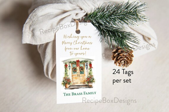 Christmas Personalized Gift Tags, Holiday Party Favor Tags, Christmas Tags, Wine Gift Tags, Gift Favor Tags, Wreath Tags, Printed Tags