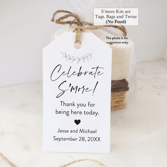 Celebrate S'mores Party Favors with Bags Tags and Twine, Celebrate Smore, Smores, Rustic Wedding Favor tag No Food