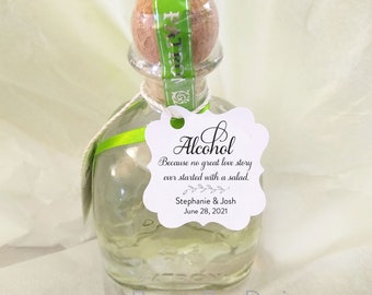 Alcohol because no great love story, Mini Bottle Tags. Printed Wedding Favor Tags, Alcohol tags Champagne Favor Tags, Drink favors Printable