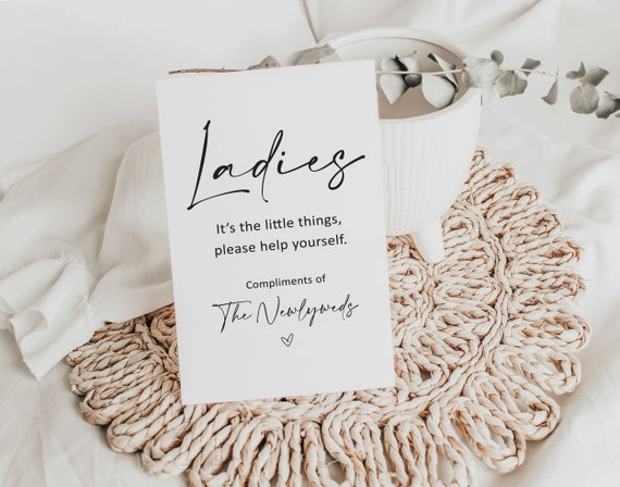 Ladies Bathroom Sign Printable, Guest Bathroom Sign, Bathroom Basket at Weddings, Modern minimalist wedding sign instant download Printable