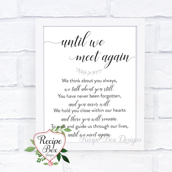 Until We Meet Again, Memorandum Table, Printed Memorial Sign, Wedding Sign Decor, Wedding Memorial Table, Wedding Table Signs