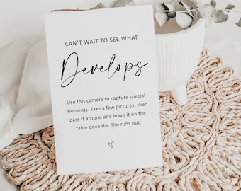 Cant wait to see what develops, Wedding Disposable Camera Sign, printable signs, modern minimalist wedding, instant download, wedding signs