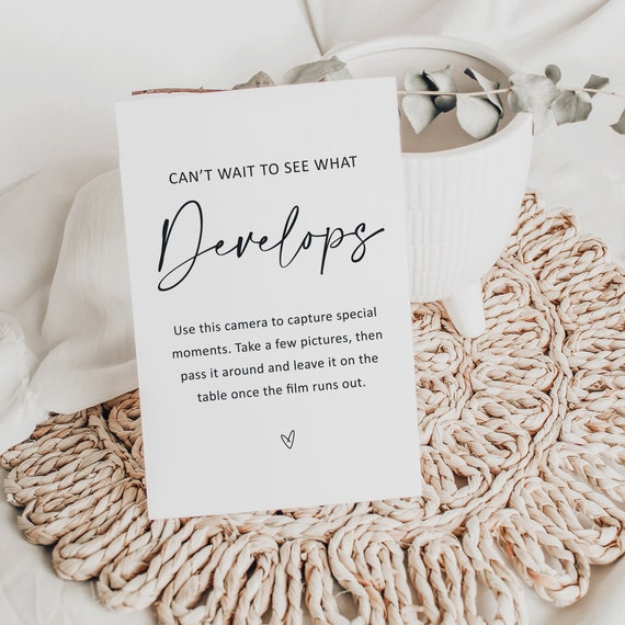 Cant wait to see what develops, Wedding Disposable Camera Sign, printable signs, modern minimalist wedding, instant download, wedding signs