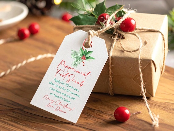 Christmas Gift Tags, Personalized Christmas Gift Tags, Peppermint Foot Scrub Tags, Holiday Favor Tag, Gift Tag, Christmas,  Printed Tags