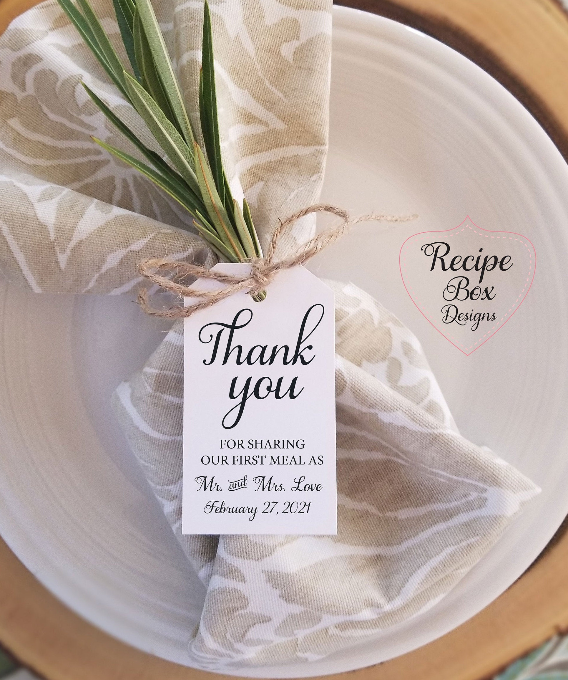 18 /'Thank you for sharing our first meal/' Wedding//favour tags 3 colours