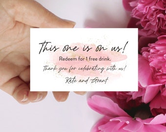 Drink Voucher Card, Printed Wedding Drink Ticket, Complimentary Drinks, Drink Vouchers, Wedding Bar Drink Voucher, Token for Beverage