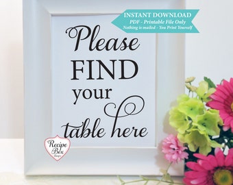 Find Your Table, Printable Wedding Sign, Seating, Wedding Printables, Wedding Signage DIY Printable Rustic Wedding Decor Rustic Wedding 8x10