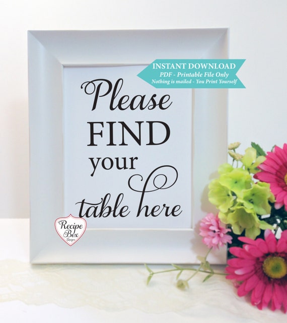 Find Your Table, Printable Wedding Sign, Seating, Wedding Printables, Wedding Signage DIY Printable Rustic Wedding Decor Rustic Wedding 8x10