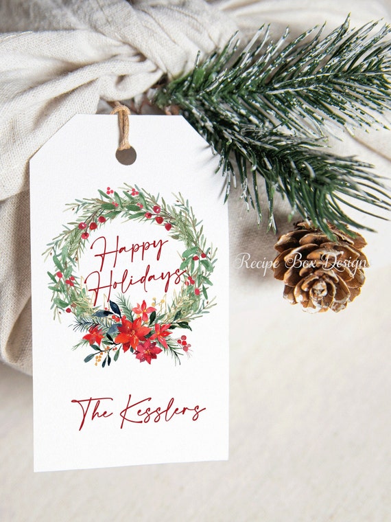 Christmas Gift Tags, Personalized Christmas Gift Tags, Wreath Tags, Holiday Favor Tag, Gift Tag, Christmas, Custom Gift Tag - Printed Tags