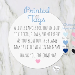 Baby Shower candle favor tags, Light the candle, baby prayer favors A little candle for you to light to flicker, glow & shine bright English