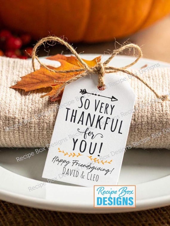 So very thankful Personalized Thanksgiving or Friendsgiving Favor Tags: Thankful Thanksgiving Party