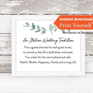 Printable Italian Wedding Sign Instant Download, Sugared Almonds ...