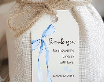 Ribbon Thank you Tag Bridal or Baby Shower Favor Tags: Blue Bow or Pink Bow, Thank You (2x3.5 Printed)