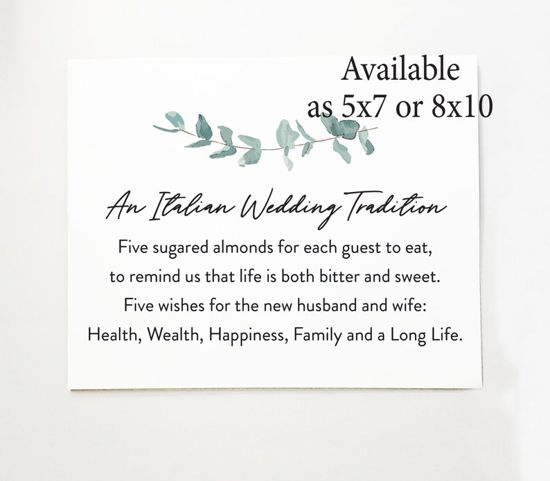 Italian Wedding Sign for Sugared Almonds Five Sugared Almonds - Etsy