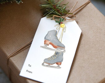 Vintage Holiday Tag, Retro Ice Skates Christmas Tag, Ice Skates, Merry Christmas Gift Tag, Wishing you a Merry Christmas Tag, No Strings