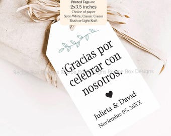 Spanish Favor Tags: Gracias por Celebrar for bridal, weddings and baby showers