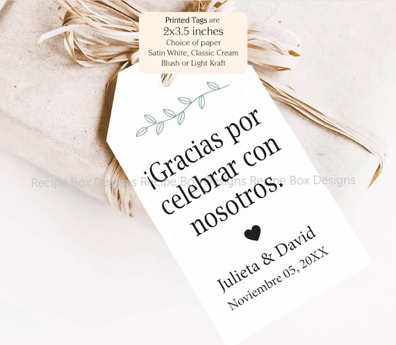 Spanish favor tags, ¡Gracias por celebrar con nosotros, Spanish Thank You Favor Tags, Wedding Favor Tags in Spanish