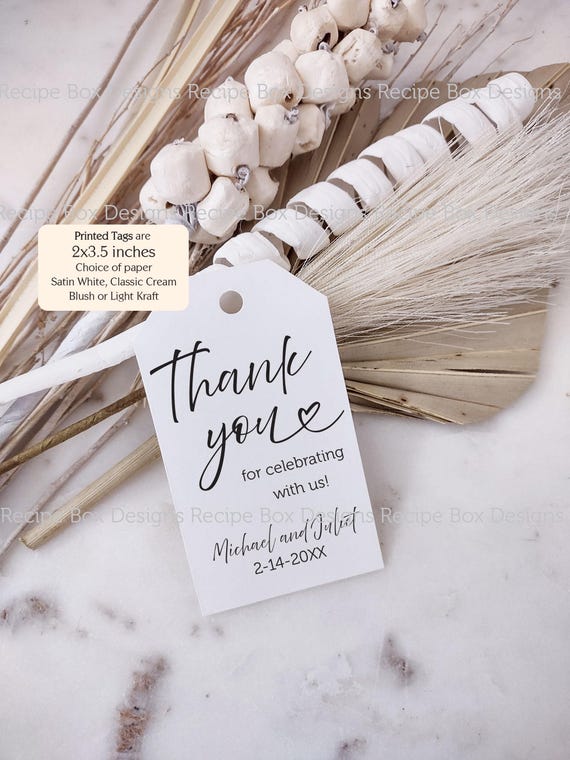 Printed Gift Tag, Wedding Favor Tags, Custom Gift Tags, Thank you tags, Favor Tag, Bridal Shower Tags, Thank you with a heart Tags