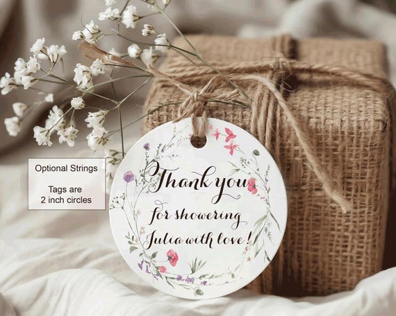 Wildflower Bridal Shower Favor Tags, Birthdays, Baby Showers Round Tags