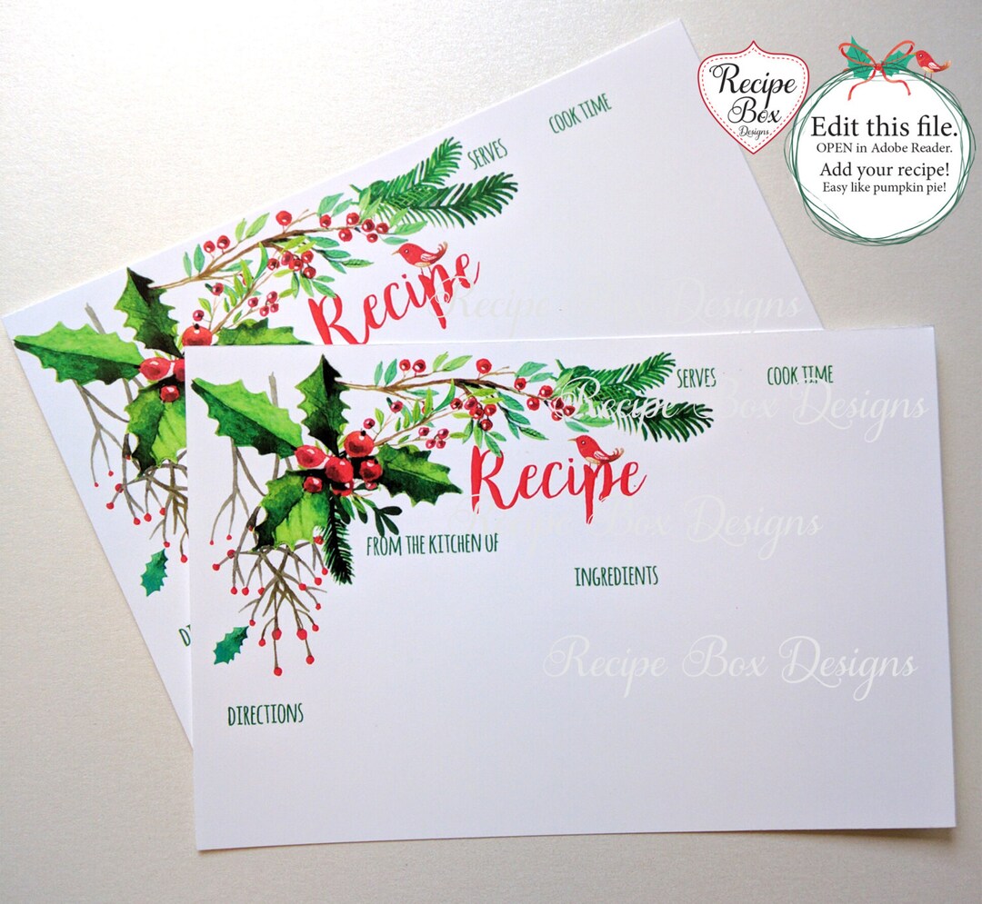 Christmas Holiday Recipe Cards Printable, Holiday Recipe Cards ...