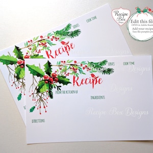 Christmas Holiday Recipe Cards Printable, Holiday Recipe Cards, Printable and Editable, Snowman Recipe Cards, Insert Your Recipe, Download