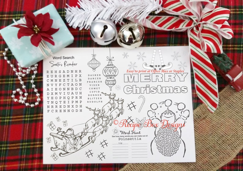 Christmas Placemats for Kids Printable Christmas Kid Table Decor, Christmas Coloring Sheet, Kids Placemat, Instant Download INCLUDES 2 Sizes image 7