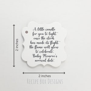 Baby Shower Candle Prayer Favor tag, Printed Baby Shower Favor Tags, A little candle for you to light once the stork has made flight 2x2